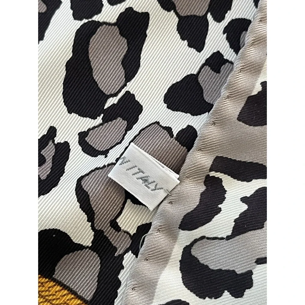 CHRISTIAN DIOR Leopard Silk Twill Scarf Spell Out Rope Knot Cord Gray Brown Gold